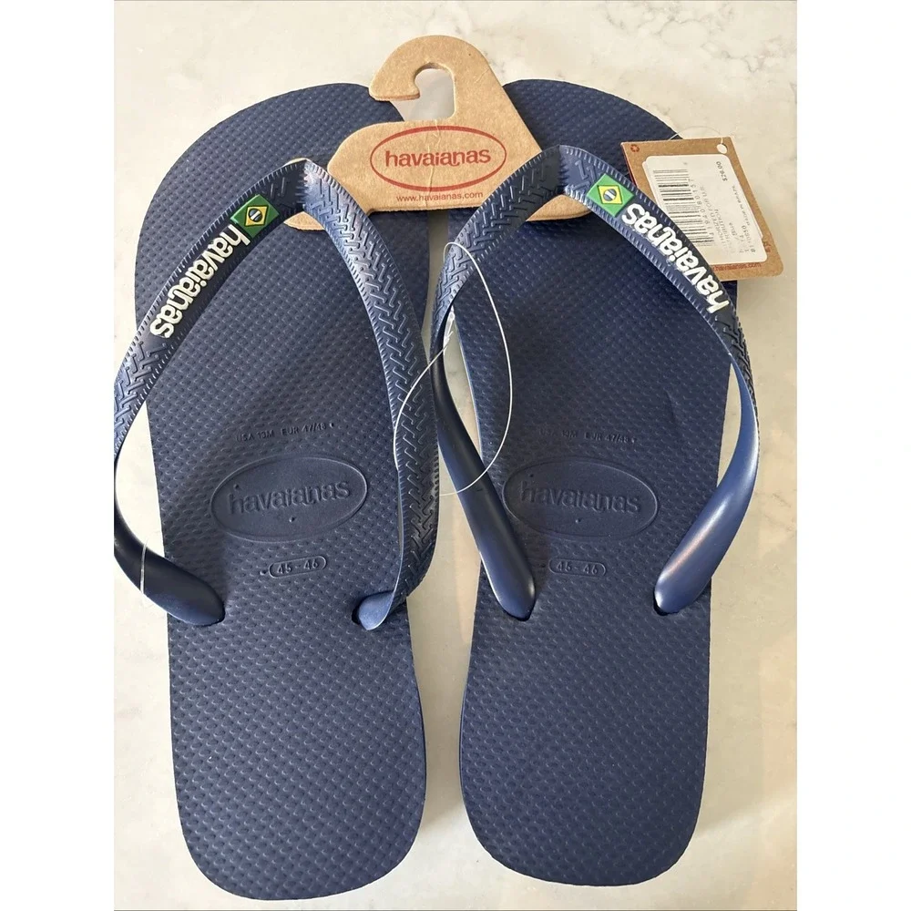 Havaianas Mens 13 Brazil Navy Blue Flip Flop Sandals Logo EU 47 New